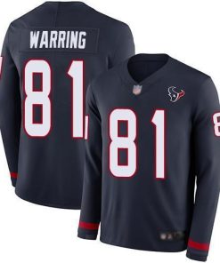 Nike Houston Texans #81 Kahale Warring Navy Blue Team Color Stitched NFL Limited Therma Long Sleeve Jersey