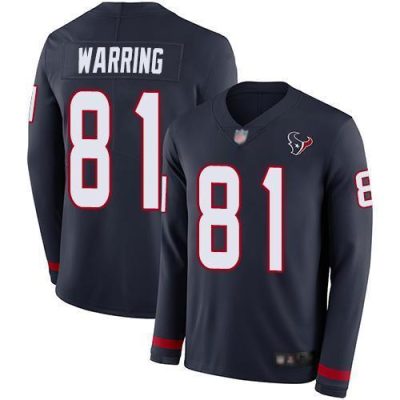 Nike Houston Texans #81 Kahale Warring Navy Blue Team Color Stitched NFL Limited Therma Long Sleeve Jersey
