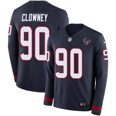 Nike Houston Texans #90 Jadeveon Clowney Navy Blue Team Color Stitched NFL Limited Therma Long Sleeve Jersey