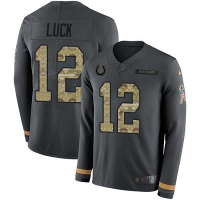 Nike Indianapolis Colts #12 Andrew Luck Anthracite Salute to Service Stitched NFL Limited Therma Long Sleeve Jersey