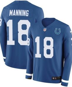 Nike Indianapolis Colts #18 Peyton Manning Royal Blue Team Color Stitched NFL Limited Therma Long Sleeve Jersey