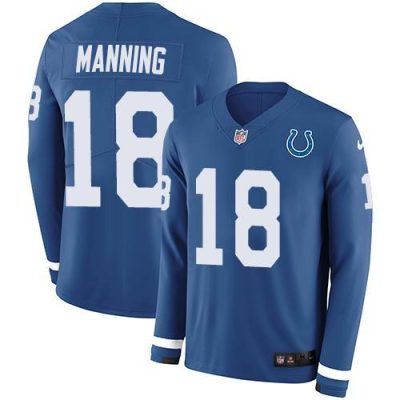 Nike Indianapolis Colts #18 Peyton Manning Royal Blue Team Color Stitched NFL Limited Therma Long Sleeve Jersey