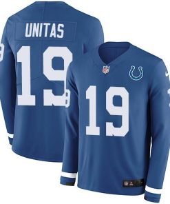 Nike Indianapolis Colts #19 Johnny Unitas Royal Blue Team Color Stitched NFL Limited Therma Long Sleeve Jersey