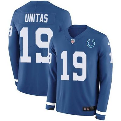 Nike Indianapolis Colts #19 Johnny Unitas Royal Blue Team Color Stitched NFL Limited Therma Long Sleeve Jersey