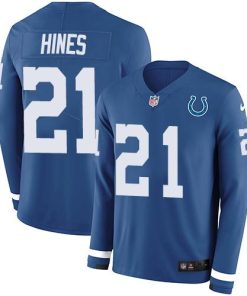 Nike Indianapolis Colts #21 Nyheim Hines Royal Blue Team Color Stitched NFL Limited Therma Long Sleeve Jersey