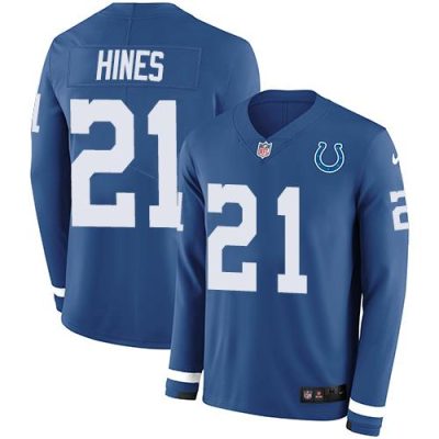 Nike Indianapolis Colts #21 Nyheim Hines Royal Blue Team Color Stitched NFL Limited Therma Long Sleeve Jersey