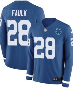 Nike Indianapolis Colts #28 Marshall Faulk Royal Blue Team Color Stitched NFL Limited Therma Long Sleeve Jersey