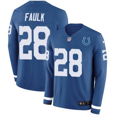 Nike Indianapolis Colts #28 Marshall Faulk Royal Blue Team Color Stitched NFL Limited Therma Long Sleeve Jersey