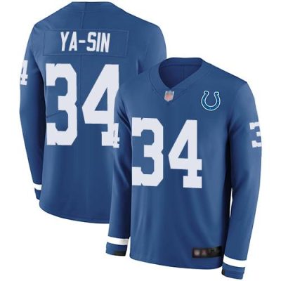 Nike Indianapolis Colts #34 Rock Ya-Sin Royal Blue Team Color Stitched NFL Limited Therma Long Sleeve Jersey