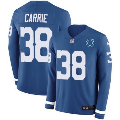 Nike Indianapolis Colts #38 T.J. Carrie Royal Blue Team Color Stitched NFL Limited Therma Long Sleeve Jersey