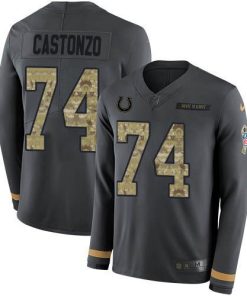 Nike Indianapolis Colts #74 Anthony Castonzo Anthracite Salute to Service Stitched NFL Limited Therma Long Sleeve Jersey