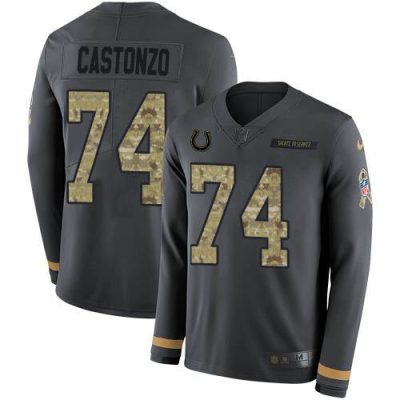 Nike Indianapolis Colts #74 Anthony Castonzo Anthracite Salute to Service Stitched NFL Limited Therma Long Sleeve Jersey