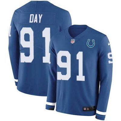 Nike Indianapolis Colts #91 Sheldon Day Royal Blue Team Color Stitched NFL Limited Therma Long Sleeve Jersey