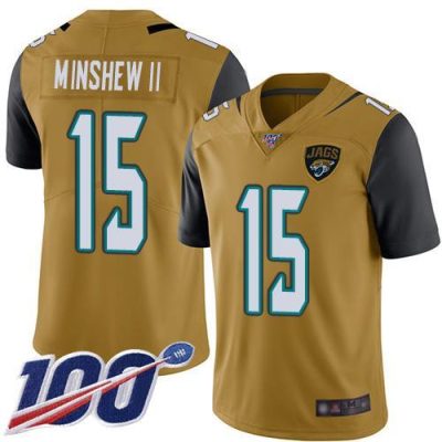 Nike Jacksonville Jaguars #15 Gardner Minshew II Gold Stitched NFL Limited Rush 100th Season Jersey