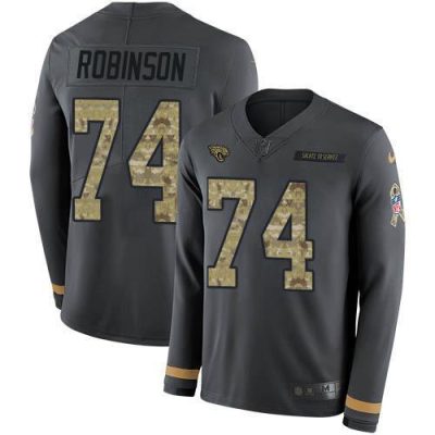 Nike Jacksonville Jaguars #74 Cam Robinson Anthracite Salute to Service Stitched NFL Limited Therma Long Sleeve Jersey