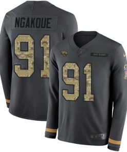 Nike Jacksonville Jaguars #91 Yannick Ngakoue Anthracite Salute to Service Stitched NFL Limited Therma Long Sleeve Jersey