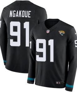 Nike Jacksonville Jaguars #91 Yannick Ngakoue Black Team Color Stitched NFL Limited Therma Long Sleeve Jersey