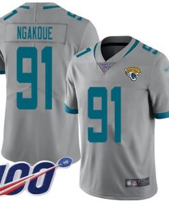 Nike Jacksonville Jaguars #91 Yannick Ngakoue Silver Stitched NFL Limited Inverted Legend 100th Season Jersey