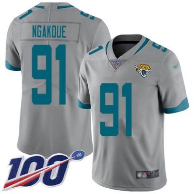 Nike Jacksonville Jaguars #91 Yannick Ngakoue Silver Stitched NFL Limited Inverted Legend 100th Season Jersey