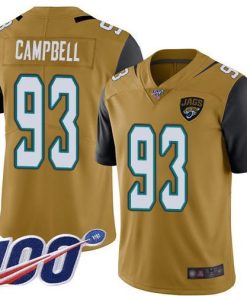 Nike Jacksonville Jaguars #93 Calais Campbell Gold Stitched NFL Limited Rush 100th Season Jersey
