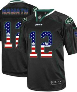 Nike Jets #12 Joe Namath Black Stitched NFL Elite USA Flag Fashion Jersey