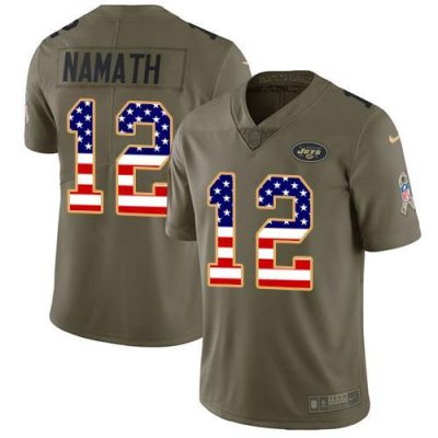 Nike Jets #12 Joe Namath Olive/USA Flag Stitched NFL Limited 2017 Salute To Service Jersey