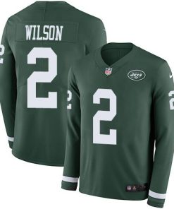 Nike Jets #2 Zach Wilson Green Team Color Stitched NFL Limited Therma Long Sleeve Jersey
