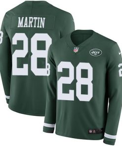 Nike Jets #28 Curtis Martin Green Team Color Stitched NFL Limited Therma Long Sleeve Jersey
