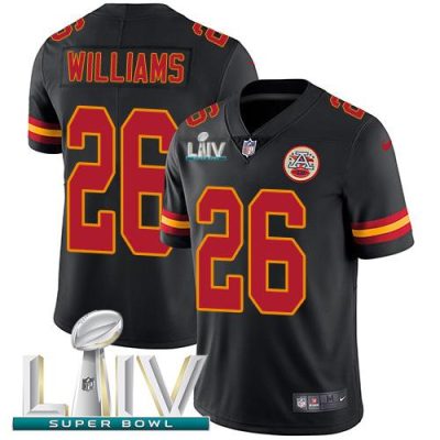 Nike Kansas City Chiefs #26 Damien Williams Black Super Bowl LIV 2020 Stitched NFL Limited Rush Jersey