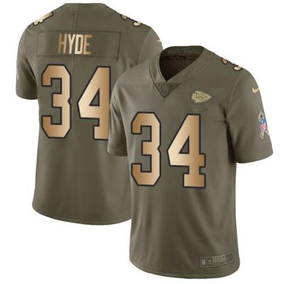 Nike Kansas City Chiefs #34 Carlos Hyde Olive/Gold Stitched NFL Limited 2017 Salute To Service Jersey