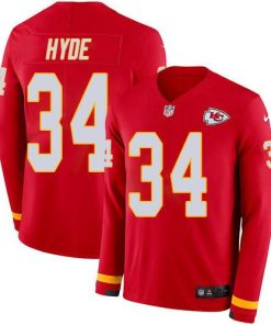 Nike Kansas City Chiefs #34 Carlos Hyde Red Team Color Stitched NFL Limited Therma Long Sleeve Jersey