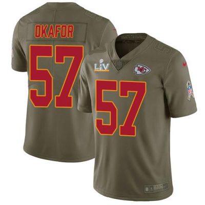 Nike Kansas City Chiefs #57 Alex Okafor Olive Super Bowl LV Bound Stitched NFL Limited 2017 Salute To Service Jersey