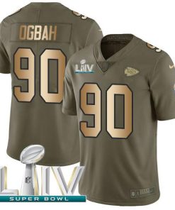 Nike Kansas City Chiefs #90 Emmanuel Ogbah Olive/Gold Super Bowl LIV 2020 Stitched NFL Limited 2017 Salute To Service Jersey