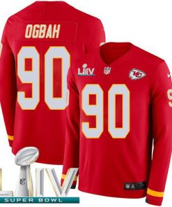 Nike Kansas City Chiefs #90 Emmanuel Ogbah Red Super Bowl LIV 2020 Team Color Stitched NFL Limited Therma Long Sleeve Jersey