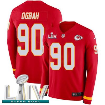 Nike Kansas City Chiefs #90 Emmanuel Ogbah Red Super Bowl LIV 2020 Team Color Stitched NFL Limited Therma Long Sleeve Jersey