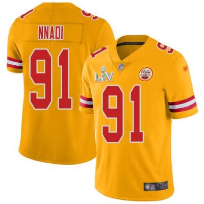 Nike Kansas City Chiefs #91 Derrick Nnadi Gold Super Bowl LV Bound Stitched NFL Limited Inverted Legend Jersey