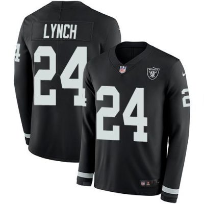 Nike Las Vegas Raiders #24 Marshawn Lynch Black Team Color Stitched NFL Limited Therma Long Sleeve Jersey