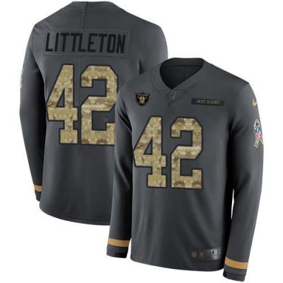 Nike Las Vegas Raiders #42 Cory Littleton Anthracite Salute to Service Stitched NFL Limited Therma Long Sleeve Jersey