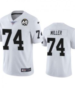 Nike Las Vegas Raiders #74 Kolton Miller White 60th Anniversary Vapor Limited Stitched NFL 100th Season Jersey