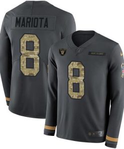 Nike Las Vegas Raiders #8 Marcus Mariota Anthracite Salute to Service Stitched NFL Limited Therma Long Sleeve Jersey