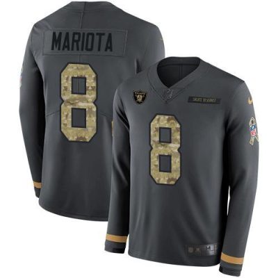 Nike Las Vegas Raiders #8 Marcus Mariota Anthracite Salute to Service Stitched NFL Limited Therma Long Sleeve Jersey