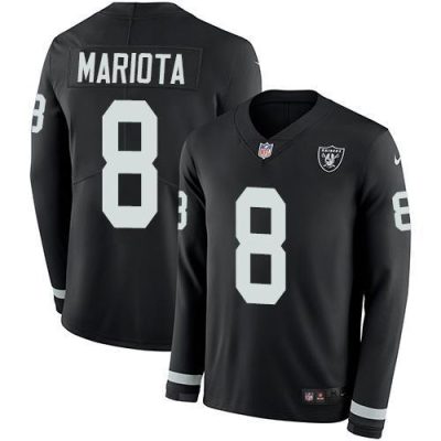 Nike Las Vegas Raiders #8 Marcus Mariota Black Team Color Stitched NFL Limited Therma Long Sleeve Jersey