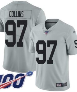 Nike Las Vegas Raiders #97 Maliek Collins Silver Stitched NFL Limited Inverted Legend 100th Season Jersey