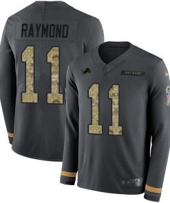 Nike Lions #11 Kalif Raymond Anthracite Salute To Service Stitched NFL Limited Therma Long Sleeve Jersey
