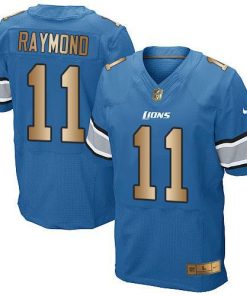 Nike Lions #11 Kalif Raymond Blue Team Color Stitched NFL Elite Gold Jersey