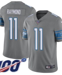 Nike Lions #11 Kalif Raymond Gray Stitched NFL Limited Rush 100th Season Jersey