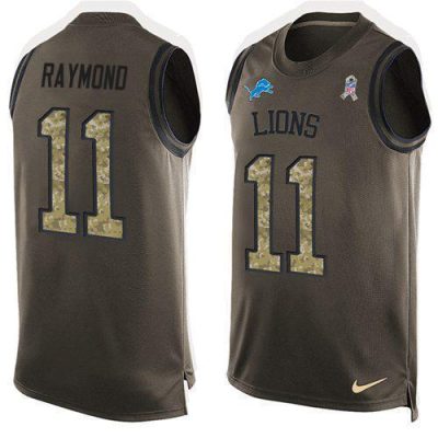 Nike Lions #11 Kalif Raymond Green Stitched NFL Limited Salute To Service Tank Top Jersey