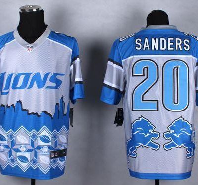 Nike Lions #20 Barry Sanders Blue Stitched NFL Elite Noble Fashion Jersey