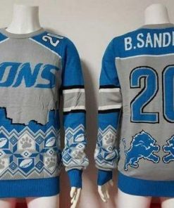 Nike Lions #20 Barry Sanders Blue/Grey Ugly Sweater