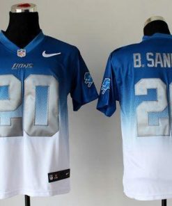 Nike Lions #20 Barry Sanders Blue/White Stitched NFL Elite Fadeaway Fashion Jersey